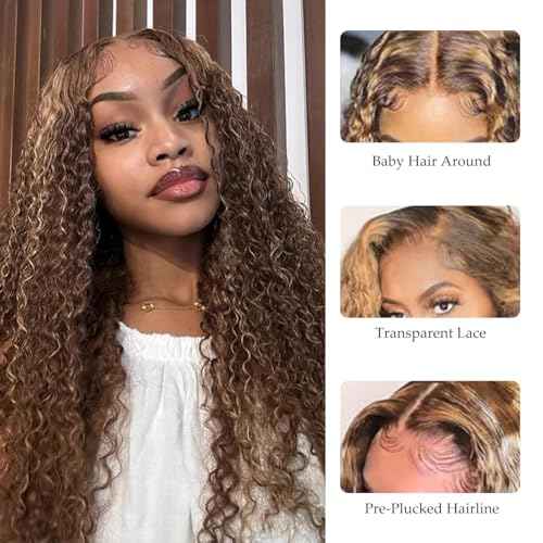 30 Inch Highlight Ombre Lace Front Wig Human Hair 180% Density Jerry Curly Lace Frontal Wigs Pre Plucked with Baby Hair 13x6 Honey Blonde Deep Curly Lace Front Wigs for Women