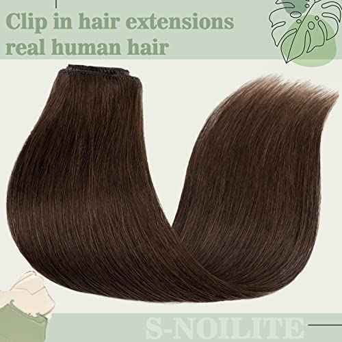 S-noilite Clip in Human Hair Extensions Full Head 8 Pieces/Set Long Straight Silky Soft Clip on Hair (18"-100g #4 Medium Brown)