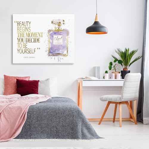Stupell Industries Beauty Begins Designer Quote Purple Glam Perfume Bottle, Design by Amanda Greenwood