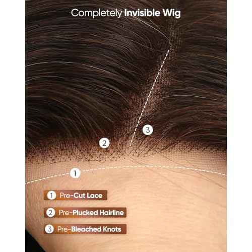 CLong Chocolate Brown Lace Front Wig Human Hair,4# Chestnut Brown Body Wave 13x4 Lace Front Wigs Human Hair Pre Plucked Wigs Human Hair for Women 22inch