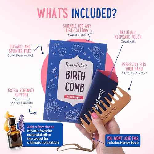 Mama Natural Strong Birth Comb - Labor Comb With Wide Teeth (1 Piece) - Wood Comb For Pregnancy Contractions - Birth Comb for Labor Pain & Pregnancy Gifts - Labor And Delivery Essentials Hand Comb