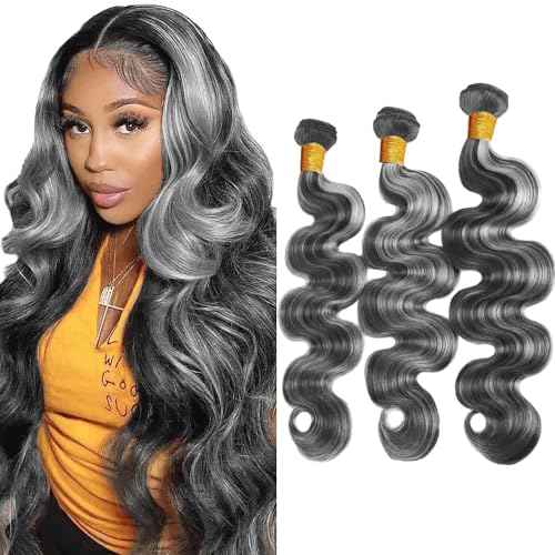 Grey Human Hair Bundles 30 32 34 Inch Body Wave Bundles Human Hair Unprocessed Native Virgin Hair 100/PC 3 Extensions P1B/Grey Color Highlight Dyeing Wet and Wavy Human Hair Extensions for Women