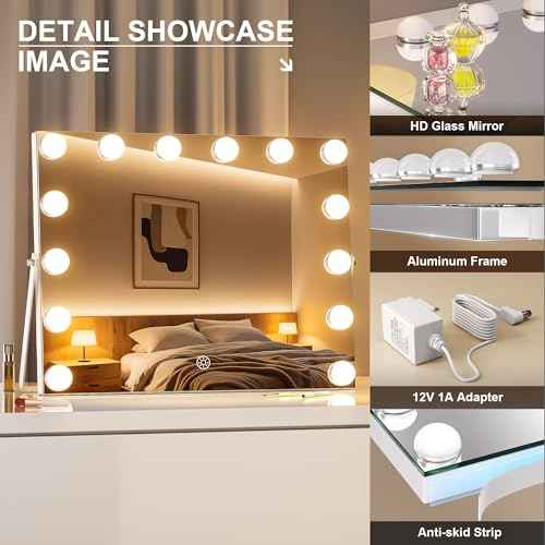 MINISO Vanity Mirror with Lights - 17.7" x 13.8" Hollywood Makeup Mirror with Adjustable Brightness,3 Modes Light