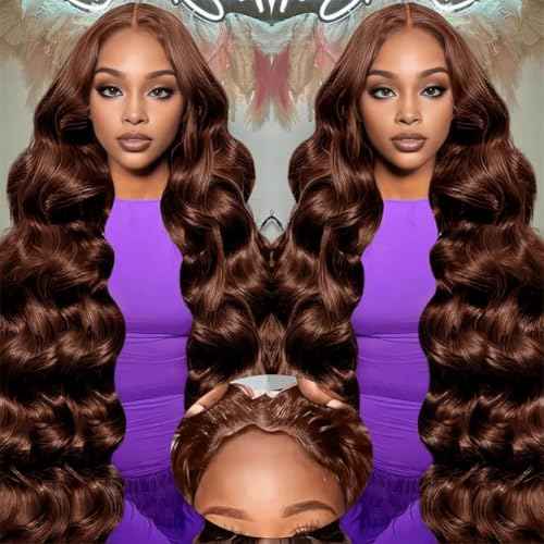 22 Inch Chocolate Brown Lace Front Wig Human Hair 9x6 Brown Glueless Wigs Human Hair Pre Plucked Pre Cut 220 Density Wear and Go Glueless Wig with Baby Hair Brown Body Wave Wig for Women