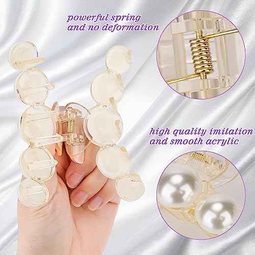 Leezmark 6 PCS Pearl Hair Clips, Wedding Hair Clip for Thick Long Thin Curly Hair White Fancy Big Claw Clips Hair Accessories for Women, Girls
