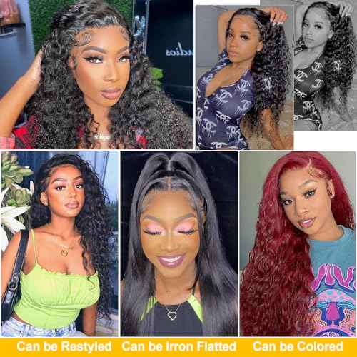 QTHAIR 16A Brazilian Water Wave Human Hair Frontal(22",Natural Black) 150% Density Brazilian Human Hair Water Wave13x4 Ear to Ear Swiss Lace Frontal Pre Plicked Natural Hairline