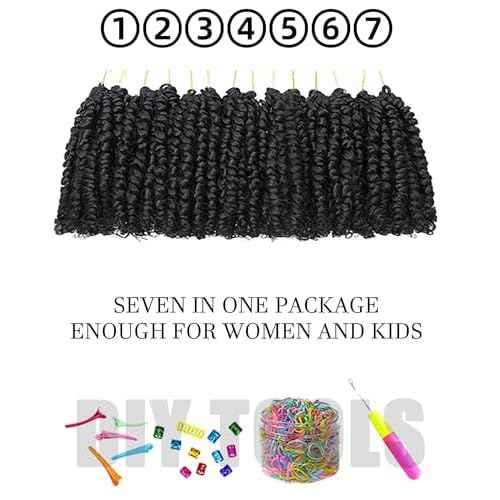 Super Short Passion Twist Crochet Hair for Black Women and Kids-4 Inch 7 Packs Natural Black Pre Looped Pretwisted Passion Twist Hair,Bob Spring Kinky Twist Bohemian Curl(4"-7P,1B#)