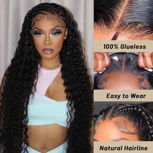 28 Inch Glueless Wigs Human Hair Pre Plucked Pre Cut Closure Wigs Human Hair 180% Density Deep Wave Curly Lace Front Wig with Baby Hair