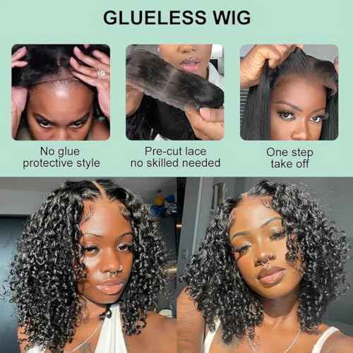 ISEE Wear and Go Glueless Wigs Human Hair Pre Plucked Deep Wave Bob Wig Human Hair Lace Front Wigs for Women Upgraded No Glue Pre Cut 6x4 Lace Closure Glueless Wigs for Black Women Human Hair 16 Inch