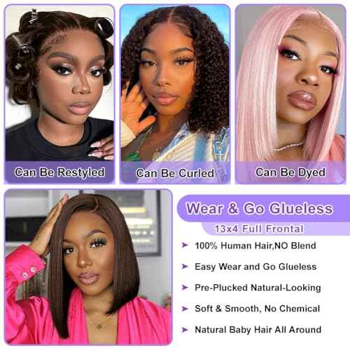 Dark Brown Bob Wig Human Hair 13X4 Lace Front Wigs Human hair 180% Density Short Straight Frontal Bob Wig Pre Plucked for Women HD Transparent Lace Frontal wigs With Baby Hair Dark Brown Color 16 Inch
