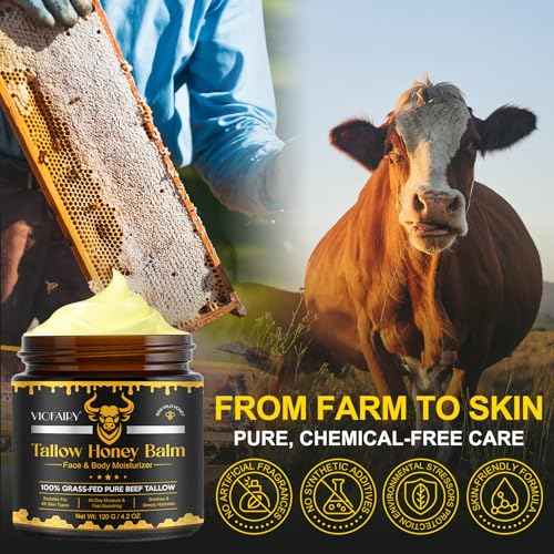 Marianp Beef Tallow for Skin, Tallow and Honey Balm, Organic Grass-Fed Beef Tallow & Raw Wild Honey Blend for Skin Care, Moisturizer Hydrates and Nourishes for Face and Body, Natural Lotion, 4.2 oz