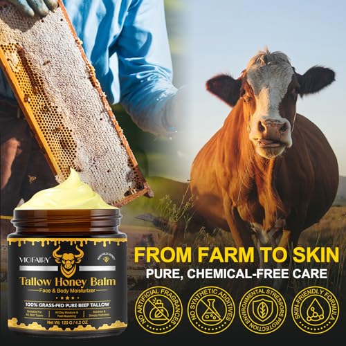 Beef Tallow for skin, Beef Tallow, Hydrating Tallow Balm with Raw Honey and Beeswax, Grass-Fed Beef Tallow & Raw Wild Honey Blend, Body & Face Moisturizer, Natural Formula