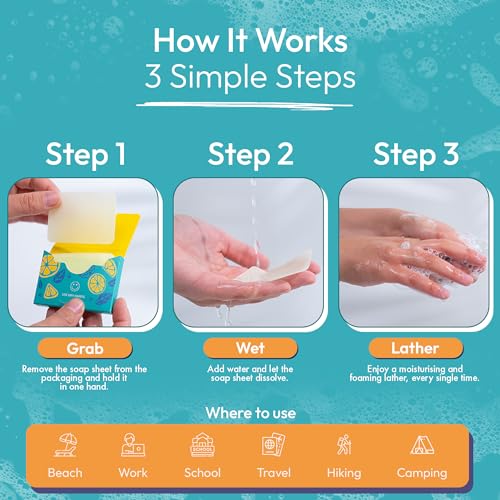 FOMIN - Antibacterial Paper Soap Sheets for Hand Washing - (300 Sheets) Orange, Tea Tree, Lavender Portable Travel Soap Sheets, Dissolvable Camping Mini Soap, Portable Hand Soap Sheets