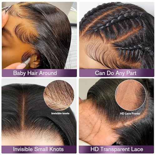 30 Inch 13x6 Body Wave Lace Front Wigs Human Hair 180 Density HD Lace Frontal Wigs Human Hair Pre Plucked Human hair Wig for Women Natural Black