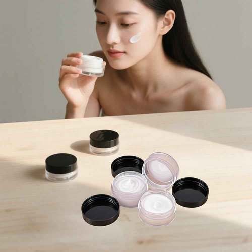 KOHAND 150 Pieces 10 Gram Plastic Cosmetic Sample Containers Jars with Black Lids, BPA Free, Small Lip Balm Containers, Clear Empty Lip Scrub Container for Creams and Lotions