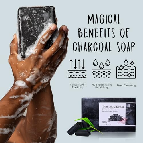 Princess Belle Charcoal Soap, Activated Charcoal Soap Black Bar Soap for Detoxifying,Cleansing and Moisturizing, Charcoal Soap Bar with Charcoal Powder for Body Odor Eliminator