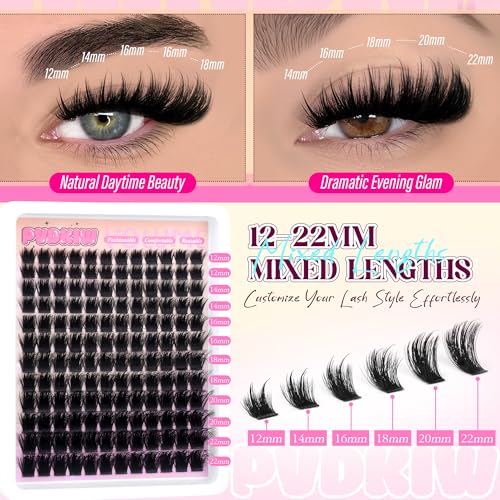Fluffy Lash Clusters with Spikes Lash Extension Kit Volume Eyelash Clusters Kit Spikes Lash Clusters Kit 300D Wispy Eyelash Extension Kit 12-22mm Long Cluster Eyelash Extensions Kit