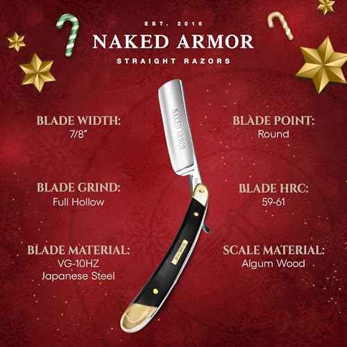 Naked Armor Solomon Straight Razor - Shave Ready Japanese Steel Straight Razors for Men with Algum Wood Scale, Case Included, Close Shave, Black