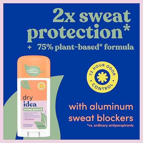 Dry Idea Plant Based Antiperspirant with Aluminum Sweat Blockers Invisible Solid Deodorant for Women ? Fresh Breeze Scent, 2X Longer Sweat Protection, 72Hr Sweat & Odor Control for Sensitive Skin, 3pk