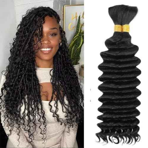 Human Braiding Hair 2 Bundles/Pack 100g Deep Human Bulk Hair for Braiding No Weft Brazilian Grade 10A Virgin Human braiding Hair for Boho Braids Wet and Wavy Braids Extensions 24 Inch