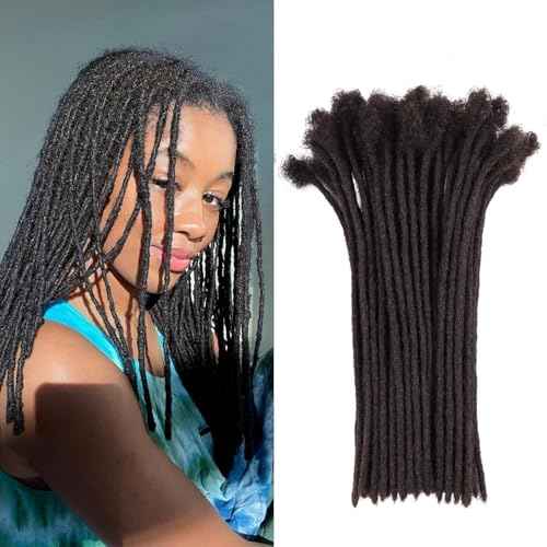 100% Loc Extensions Human Hair, 8Inch 0.8cm 60 Strands Handmade Dreadlock Extensions for Men Women Kids (#Natural Black)