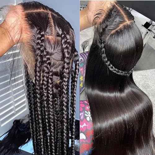 Full Lace Human Hair Wigs Straight HD Transparent Lace Pre Plucked Handmade Whole Lace Wig 12A Brazilian Virgin Remy Hair 180% Density Full Lace Wig Natural Black 8 Inch