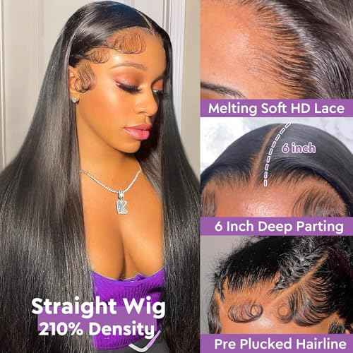 26Inch 13x6 Lace Front Wigs Human Hair 210 Density Straight HD Lace Front Wigs Human Hair Pre Plucked with Baby Hair Glueless Wig Virgin Hair Lace Front Wigs for Women (13X6 Straight Wig, 26Inch)