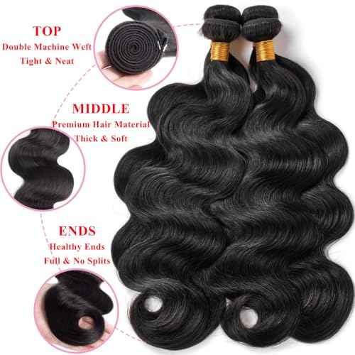 16A Human Hair Bundles 12 14 16 18 Inch Body Wave Bundles Human Hair 400g Brazilian Virgin Body Wave 4 Pieces Deals Brazilian Quick Weave Extensions Wet and Wavy Extensions Natural Black