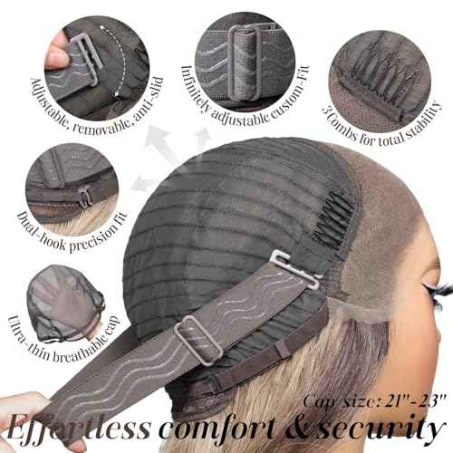 Glueless Wig with Bangs Chocolate Brown Layered Body Wave 13x4 HD Lace Front Pre Plucked Pre Cut Synthetic Wig for Women Wear and Go 23 Inch