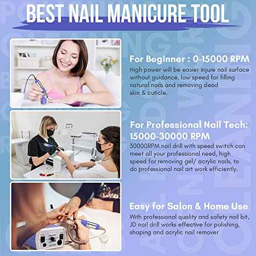 Makartt Nail Drill Electric Nail File JD700 Nail Drills for Acrylic Nails Professional 30000RPM Manicure Tools Nail Stuff Acrylic Nail Drill for Nail Dip Kit Acrylic Powder Poly Nail Gel B-01