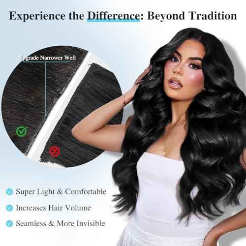 WIGNEE Clip In Hair Extesnions 100% Human Hair Seamless Hair Extensions for Women Invisable Human Hair Straight PU Clip Ins 8PCS Natural Hair Add Volume Daily Use (Black)