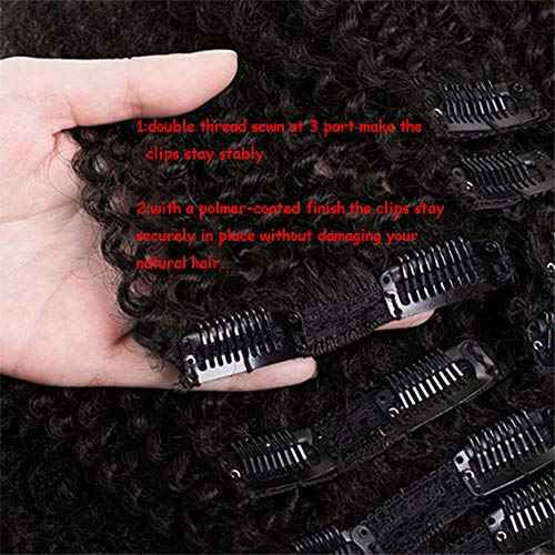 SAEIALL 4C Afro Kinky Clip Ins Mongolian Human Hair Afro Curly Clip On Hair Extensions 120g/set Mongolian Virgin Remy Human Hair 4c clip ins (14inch, natural black)