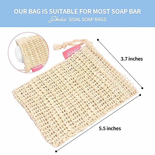 Bar Soap Bags for Soap Bars 6 Pieces, Natural Sisal Soap Saver Bag, Bar Soap Pouch for Exfoliating Body Scrubber, Travel Mesh Soap Pocket Soap Sack Use in Shower Bath Shampoo Bar Holder