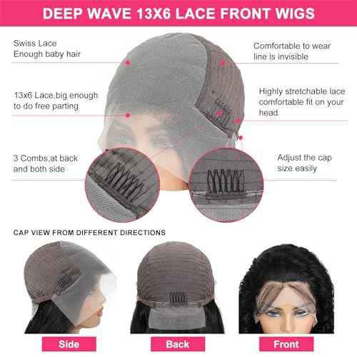 Deep Wave Lace Front Wigs Human Hair 13x6 HD Transparent 180% Density Glueless Wigs Deep Curly Lace Frontal Wigs Natural Color 26 Inch