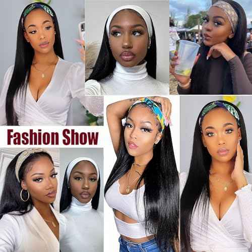 Headband Wig Human Hair Straight 26 inch Glueless None Lace Front Machine Made Half Wigs for Black Women Human Hair Headband Wig Straight 150% Density Natural Color