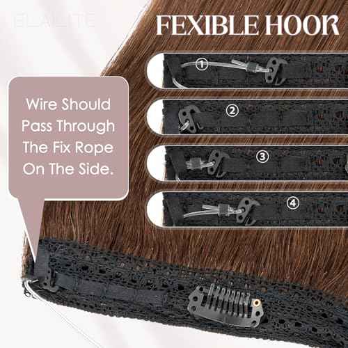 Elailite Halo Hair Extensions Real Human Hair for Women Medium Brown Clip in Remy Hairpiece with Adjustable Invisible Wire 14 Inch 60G