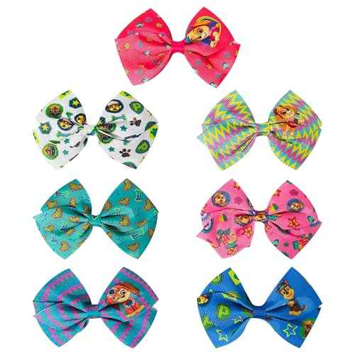 LUV HER Paw Patrol Alligator Hair Clips for Kids ? 7-Pack Non-Slip 4-Inch Hair Bows ? Girls Hair Accessories with Rescue Pup Prints ? Ages 3+ ? Non-Toxic Material