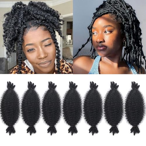 Springy Afro Twist Hair 6 Inch 7 Packs Marley Hair Pre-fluffed kinky Twist Hair for Distressed Soft Locs Pre-separated Cuban Twist for Black Women(6inch, 1b-7)