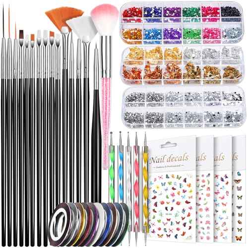 Teenitor Nail Art Kit, Nail Design Kit, Nail Art Tools with Nail Art Brushes Set, Nail Dotting Tools, Nail Rhinestones, Nail Stickers, Nail Art Tapes, Nail Art Foil