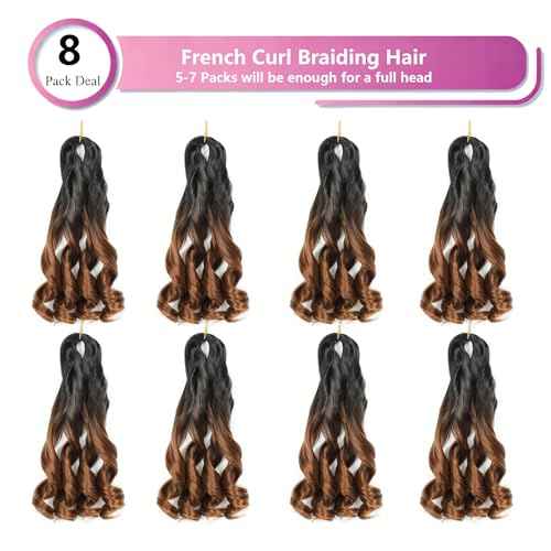 French Curl Braiding Hair 14 Inch 8 Packs French Culy Braiding Hair Ombre Brown Loose Wavy Synthetic Hair Extensions for Black Women (14 inch 8 Pcs, B29)