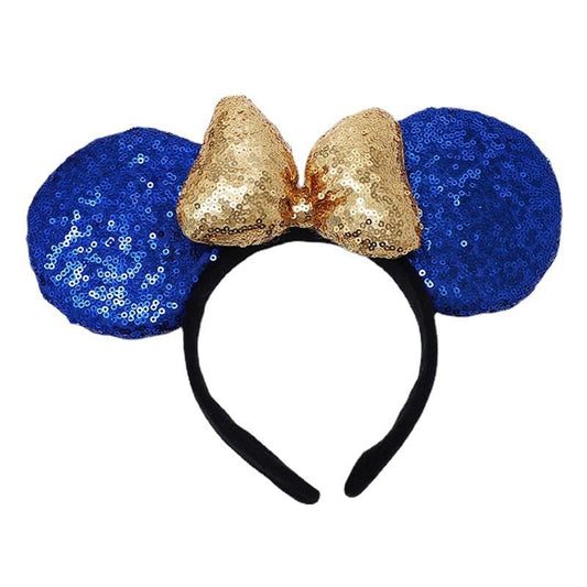 YOVECATHOU Mouse Deluxe Ear Bow Headbands Sequins Hairbands Women Hair Accessories For Cosplay Costume Party (Blue Gold)