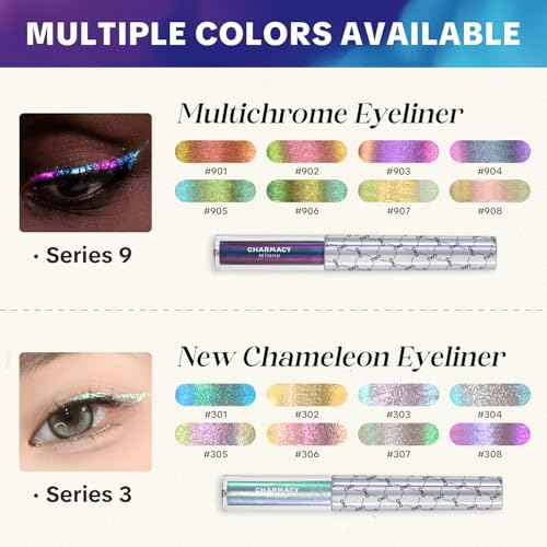CHARMACY Chameleon Liquid Eyeliner, Liquid Glitter Eyeliner, Highly Pigmented, Metallic MultiColor Shifting waterproof Eyeliner, Ultra-Fine Tip, Longwearing, Smudge-proof (#301)