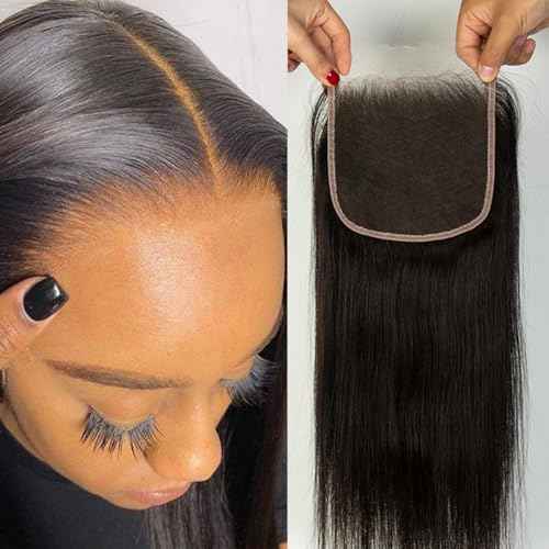 5X5 HD Lace Closure Human Hair, 0.11mm Ultra-Thin Skinlike Invisible HD Lace Closure with Outre Melted Hairline Black Straight Virgin Hair 5x5 Closure for Black Women Pre Plucked 12Inch