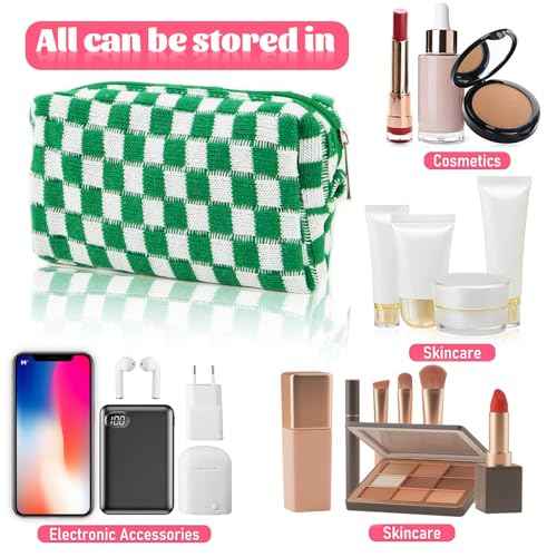 12 PCS Checkered Makeup Bag Cosmetic Bag for Women Checkered Pouch Plaid Makeup Bag for Women Large Capacity Pencil Case Makeup Brushes Storage Bag Travel Toiletry Bag Organizer