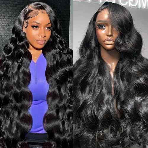 28 Inch Body Wave Lace Front Wigs Human Hair Pre Plucked 200 Density 13x4 HD Lace Front Wigs with Baby Hair Frontal Wigs Human Hair for Women Natural Black