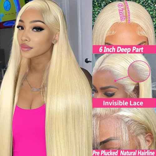 613 13x6 Lace Front Wig Human Hair 200% Density 28 Inch 613 HD Lace Frontal Wig with Baby Hair Straight Blonde Lace Front Wigs Pre Plucked