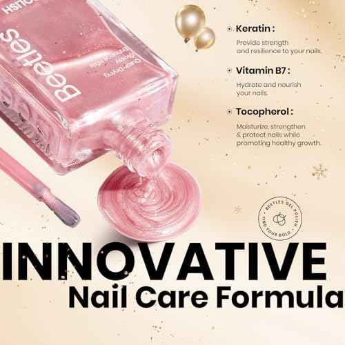 Beetles Pink Nail Polish - 15ML Quick Dry Nail Polish Romantic Reverie Pink Rose Pearl Nail Lacquer Shimmer Fingernail Polish Art Effect for Nail Salon-Quality