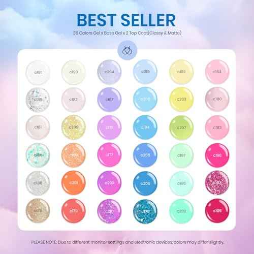 beetles Gel Polish Set - 39Pcs Neon Gel Nail Polish Pink Red Blue Purple Polish All Season Nails with Base Top Coat Soak off Uv LED Lamp Colorful Candies Manicure Kit DIY Home Gifts for Women Girls