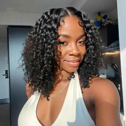 ISEE Wear and Go Glueless Wigs Human Hair Pre Plucked Deep Wave Bob Wig Human Hair Lace Front Wigs for Women Upgraded No Glue Pre Cut 6x4 Lace Closure Glueless Wigs for Black Women Human Hair 16 Inch