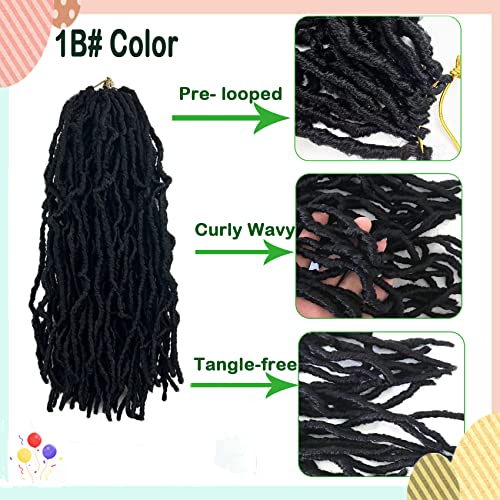 Short Faux Locs Crochet Hair 14 Inch Soft Locs 8 Packs Natural Black Pre-Looped New Soft Faux Locs Curly Hair Extension, Goddess Locs for Women (8 Packs, 1B#)